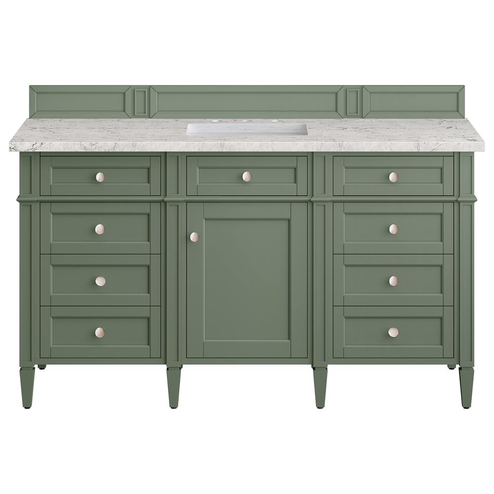 James Martin Vanities Brittany 60" Single Bathroom Vanity in Smokey Celadon with 3 cm Eternal Jasmine Pearl Quartz Top and Rectangular Sink, , large