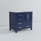 Lexora Home Jacques 36" Right Offset Single Bathroom Vanity in Navy Blue with 2 cm White Carrara Marble Top and Rectangular Sink, , large