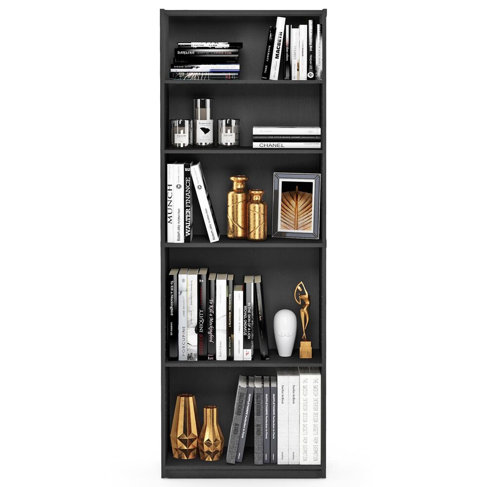 HOMLUX 5-Tier Display Bookshelf with Adjustable Shelves in Blackwood, , large