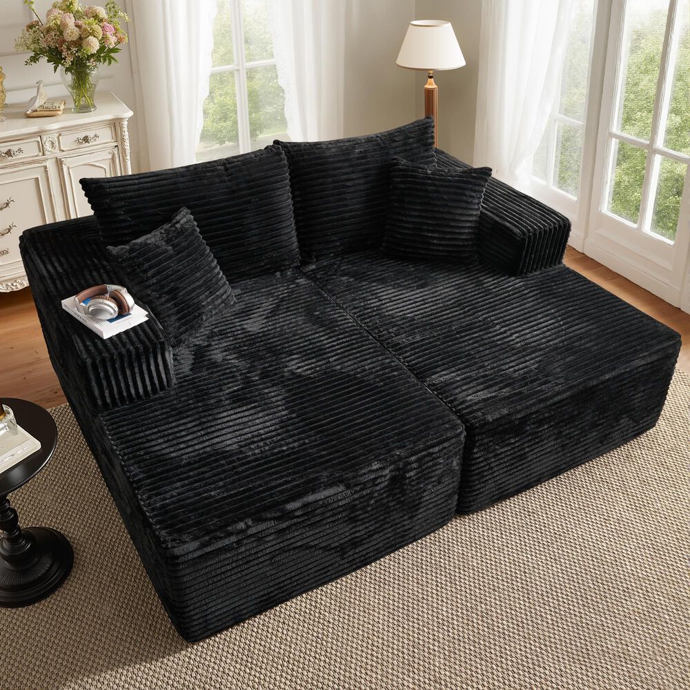 HOMLUX Sectional Sofa, with High Density Foam, Standard Plush Couch in Black, , large