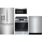 Frigidaire 4PC Kitchen Package with 7.8 Cu. Ft. Freestanding French Door Refrigerator, 30" Front Control Electric Range, 1.8 Cu. Ft. OTR Microwave, and 24" Built-In Dishwasher with DishSense in Stainless Steel, , large