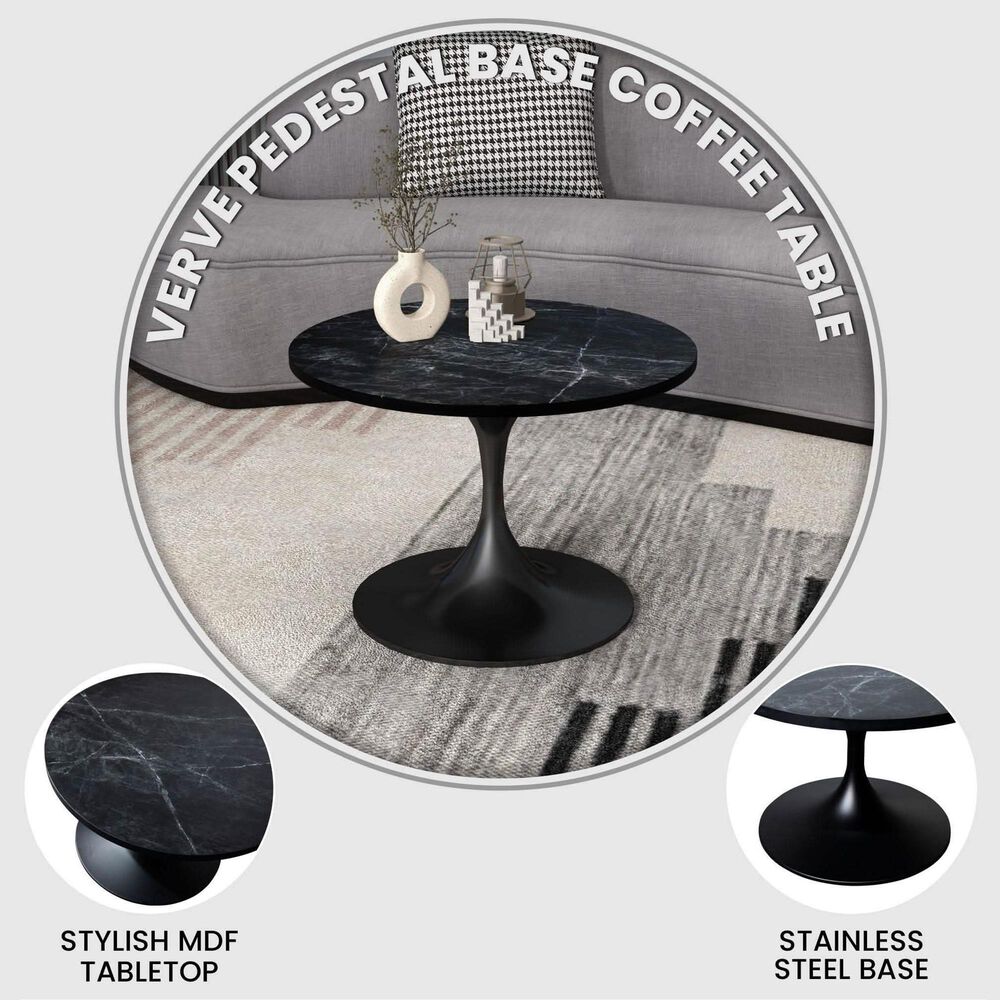 Leisuremod Verve 27&quot; Coffee Table with MDF Top in Black and Black Marble, , large