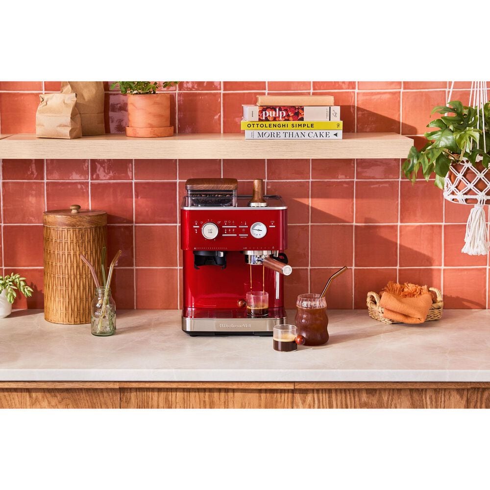 KitchenAid 2.5 Liters Semi Automatic Espresso Machine with Burr Grinder in Candy Apple Red, , large