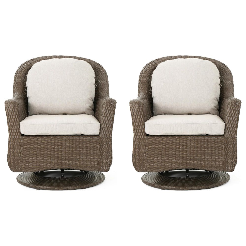 Hearth and Haven Liam Swivel Club Chair with Beige Cushion in Brown &#40;Set of 2&#41;, , large