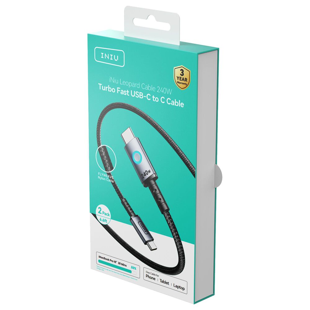 INUI Leopard 240W Fast Charging Cable in Black, , large