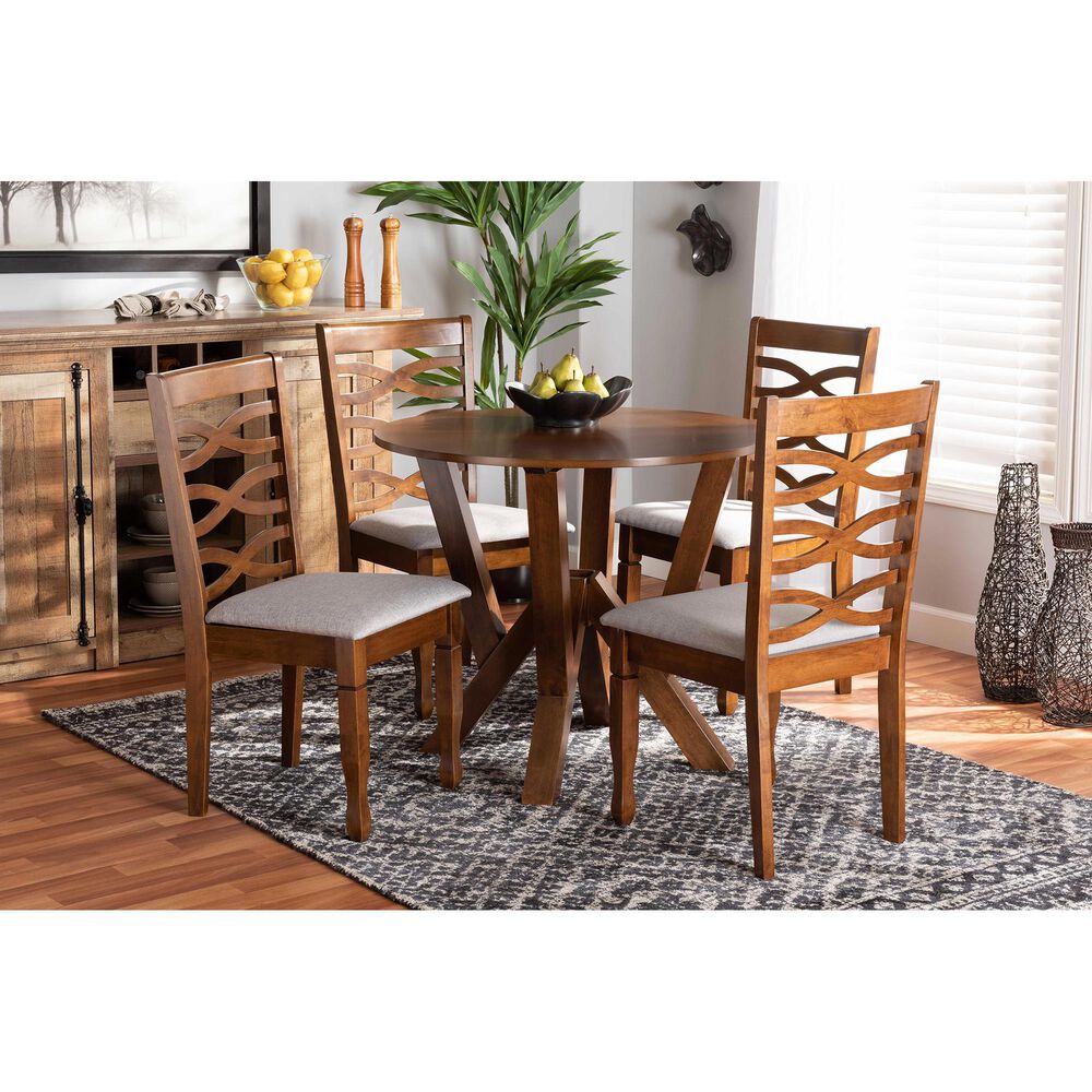 Baxton Studio Ariane 5-Piece Dining Set in Grey/Walnut Brown, , large