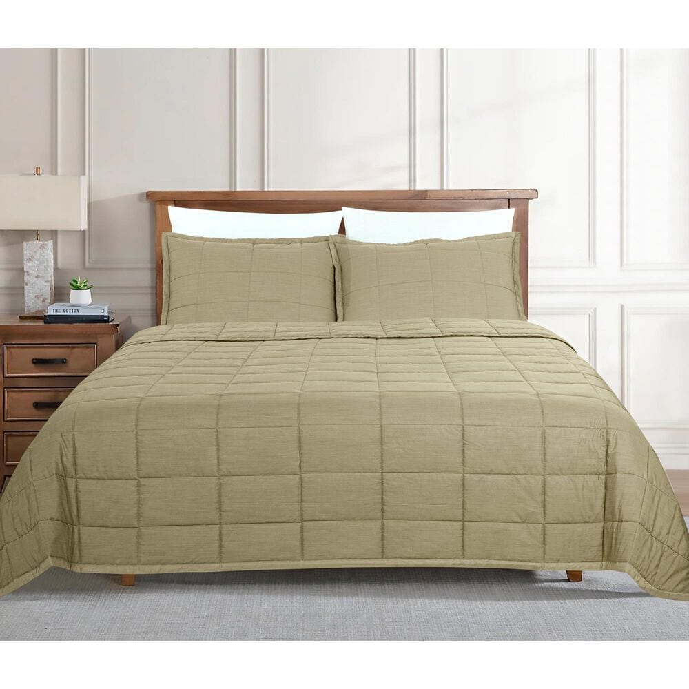 Ann Gish Slub Tencel 3-Piece King Quilted Coverlet Set in Olive, , large