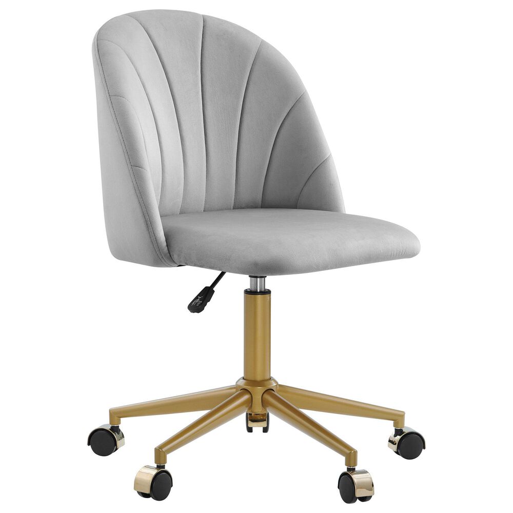 Linon Home Decor Adalynn Swivel Desk Chair with Gray Cushion in Gold, , large