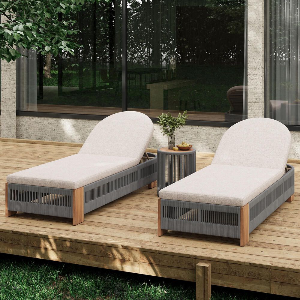 Hearth and Haven 3-Piece Outdoor Rope Chaise Lounge Set with Grey Side Table in Beige, , large