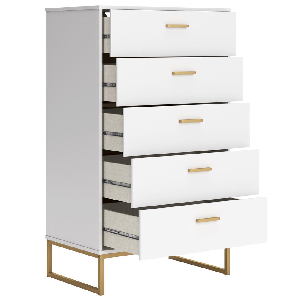 Ashley Socalle 5-Drawer Chest in Matte White and Gold, , large