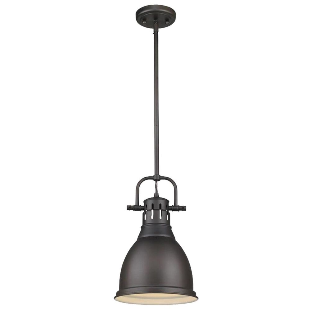 Golden Lighting Duncan Small Pendant with Rod in Rubbed Bronze with a Rubbed Bronze Shade, , large