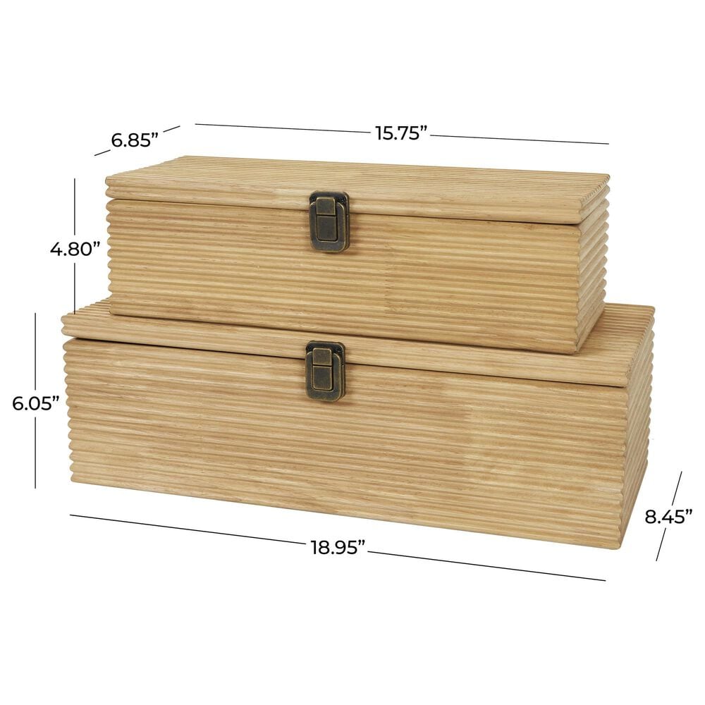 Maple and Jade 2-Piece Carved Linear Decorative Box Set in Light Brown, , large