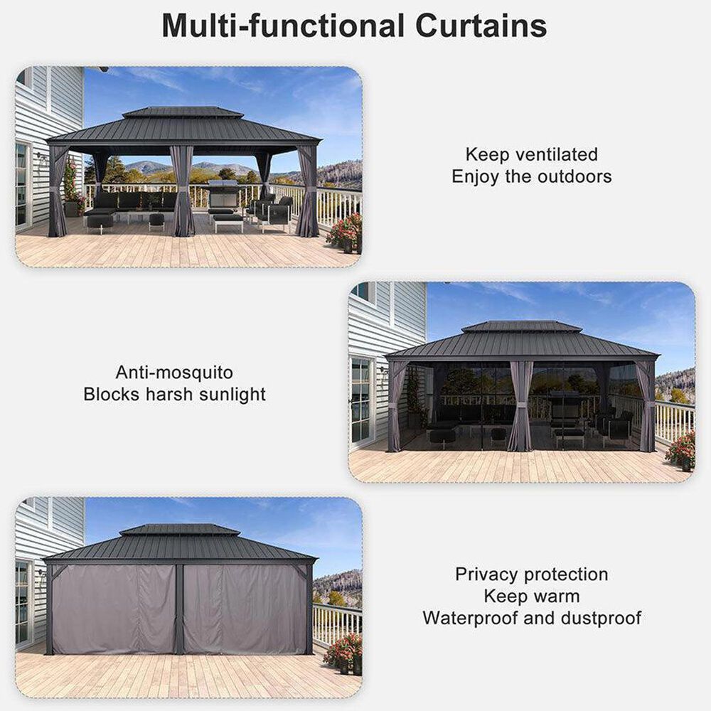HOMLUX 24-ft x 12-ft Double Roof Outdoor Patio Gazebo in Gray with Hardtop Roof (Screen Included), , large