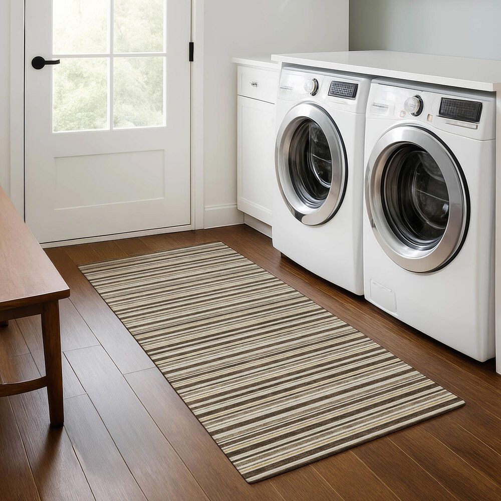 Dalyn Rug Company Soft Essentials Striped Chocolate 2'3" x 7'6" Indoor/Outdoor Runner, , large