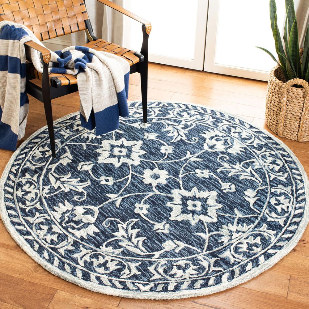 Safavieh Micro-Loop 5&#39; Round Navy and Taupe Area Rug, , large