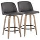 LumiSource Toriano Swivel Counter Stool with Grey Faux Leather Upholstery in Whitewashed and Black (Set of 2), , large