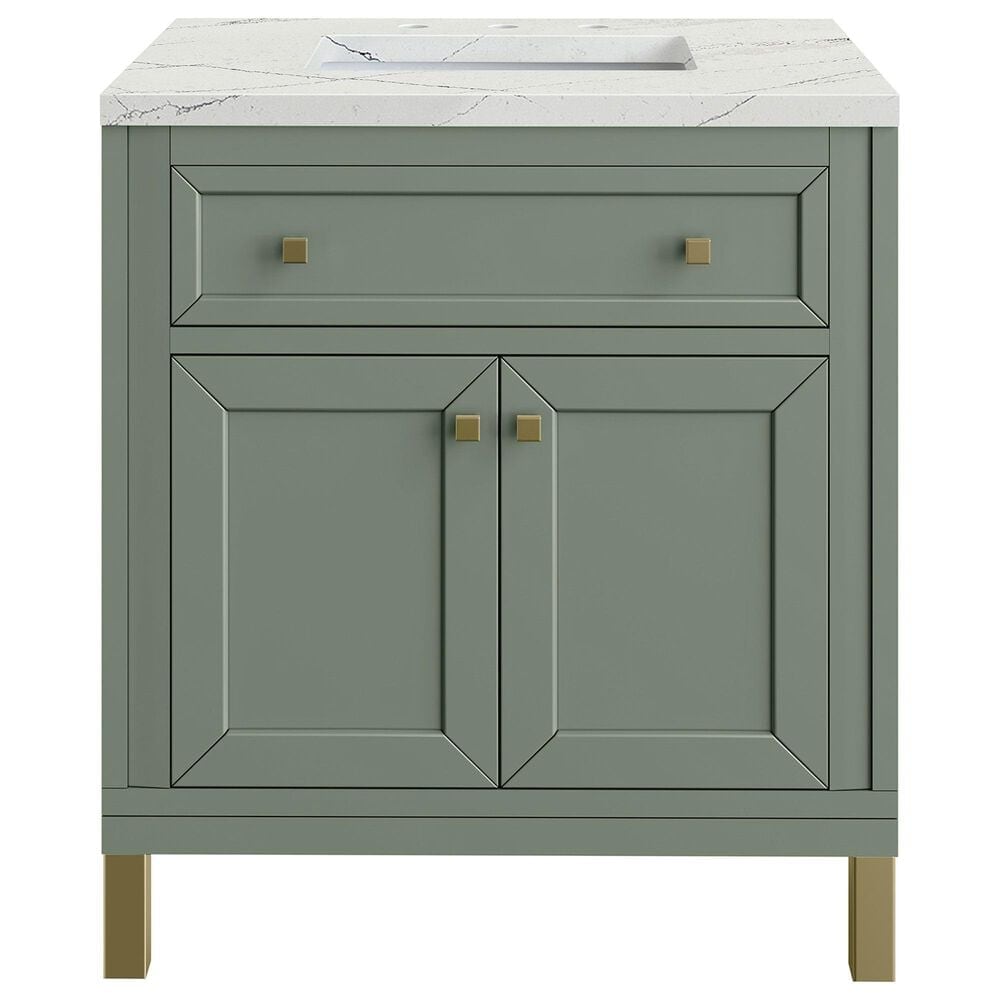 James Martin Vanities Chicago 30" Single Bathroom Vanity in Smokey Celadon with 3 cm Ethereal Noctis Quartz Top and Rectangular Sink, , large