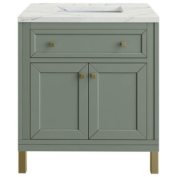 James Martin Vanities Chicago 30" Single Bathroom Vanity in Smokey Celadon with 3 cm Ethereal Noctis Quartz Top and Rectangular Sink, , large
