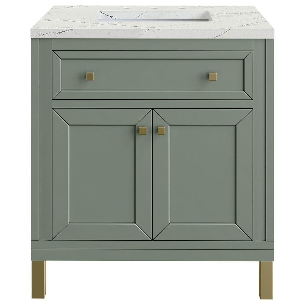 James Martin Vanities Chicago 30" Single Bathroom Vanity in Smokey Celadon with 3 cm Ethereal Noctis Quartz Top and Rectangular Sink, , large