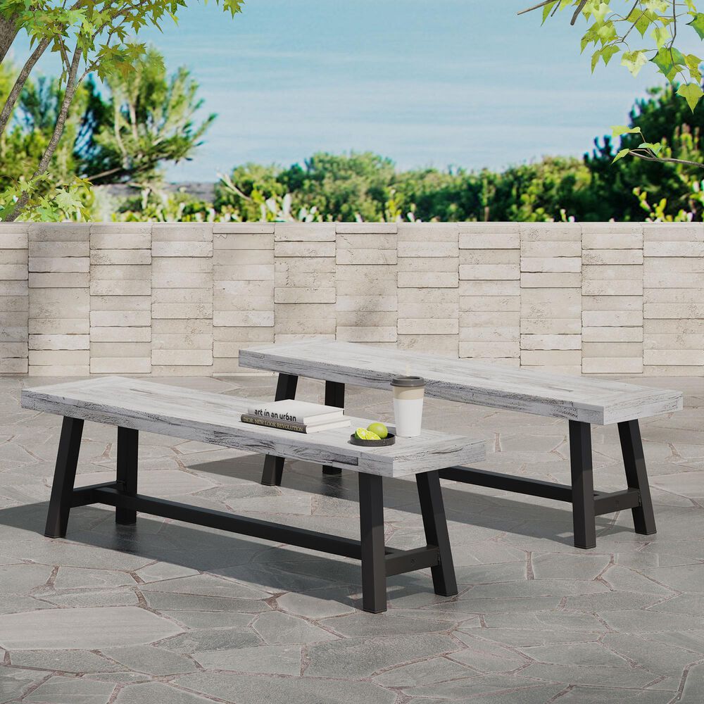 HOMLUX Carlisle Outdoor Bench in Light Gray and Black (Set of 2), , large