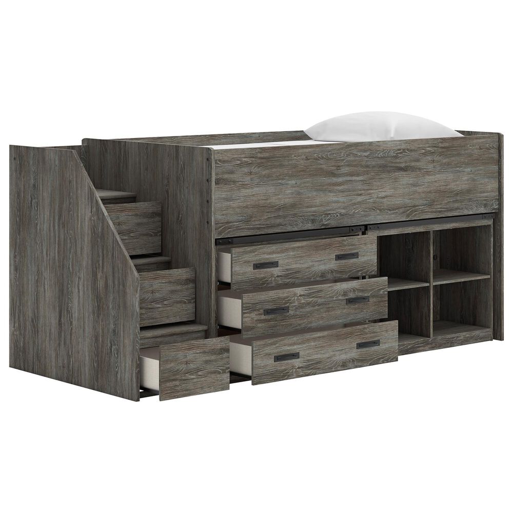 Ashley Frandern Twin Loft  Bed with Bookcase and Drawer Storage in Gray, , large