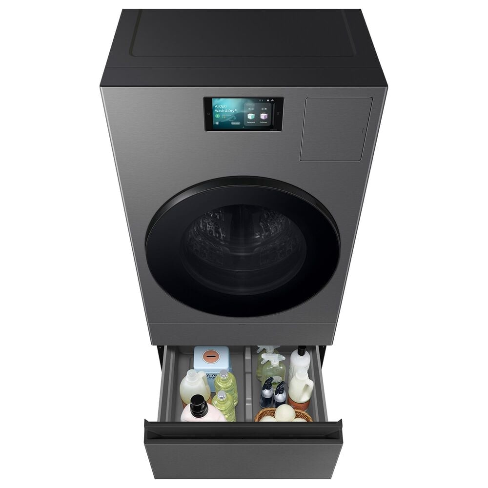 Samsung Bespoke Bespoke 27&quot; AI Laundry Combo Pedestal with Storage Drawer in Dark Steel, , large