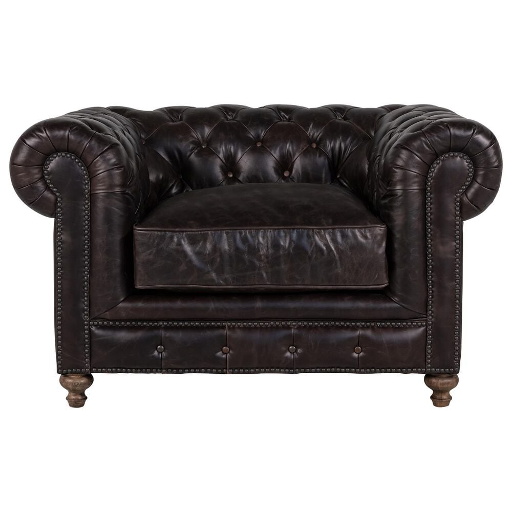 Vintage Furnishings Finn Leather Club Chair in Valencia Dark Brown, , large