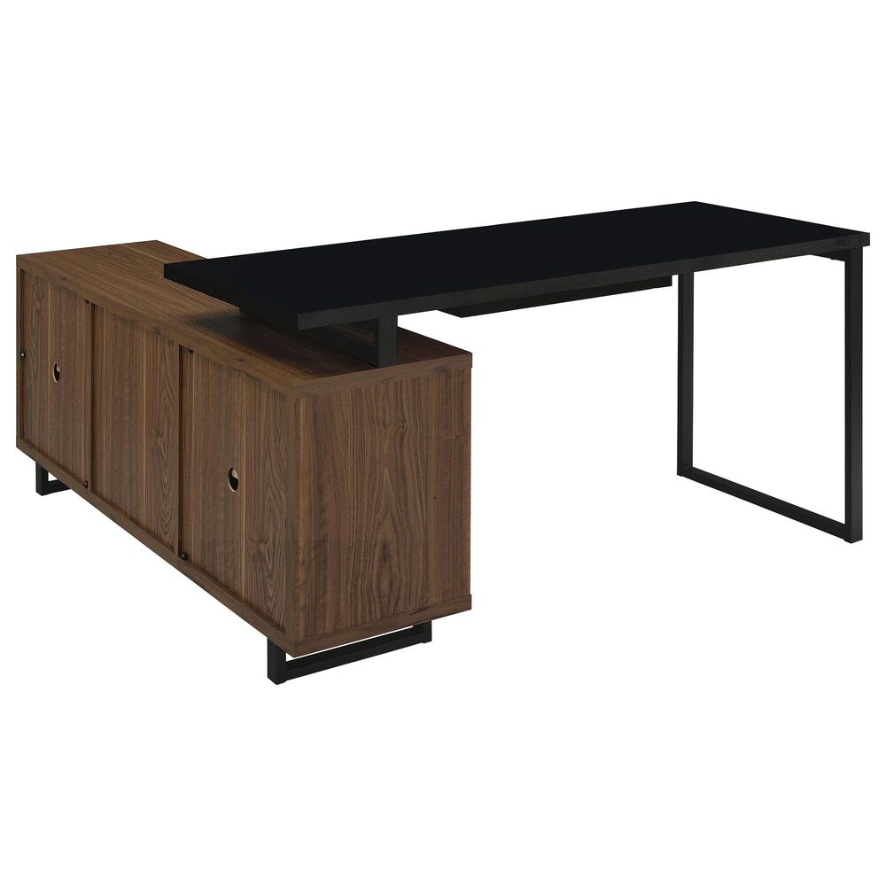 Pacific Landing Maddox 2-Piece L-desk and Bookcase Set in Black and Walnut, , large