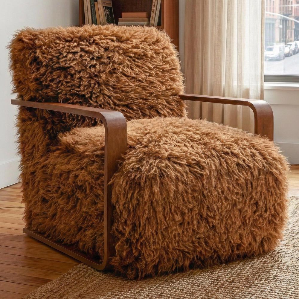Furniture of America Neyra Long-Haired Accent Chair in Camel Brown, , large
