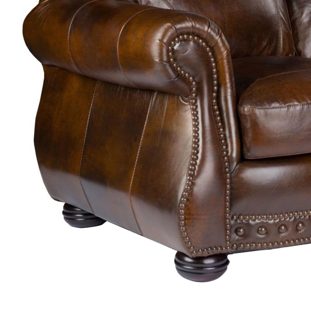 Marlowe Home Stationary Leather Sofa and Power Recliner Set in Chesterfield Cowboy, , large