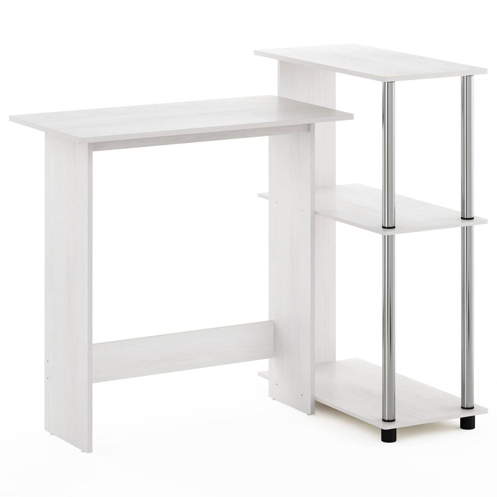 HOMLUX L-Shaped Computer Desk with Open Display Shelves in White Oak and Stainless Steel, , large