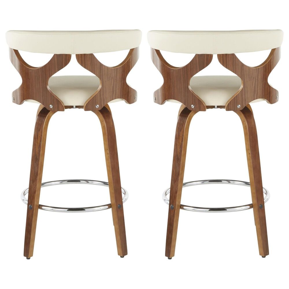 LumiSource Gardenia Swivel Fixed-Height Counter Stool with Cream Fabric Upholstery in Chrome and Walnut (Set of 2), , large