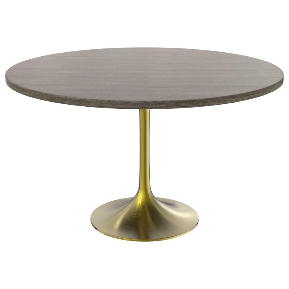Leisuremod LeisureMod Verve Collection 48 Round Dining Table, Brushed Gold Base with Dark Maple MDF Top, , large