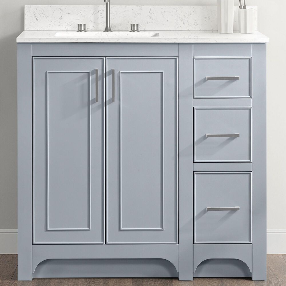 37B Lucerne 36" Single Bathroom Vanity Cabinet in Soft Blue with Marble Top and Backsplash, , large
