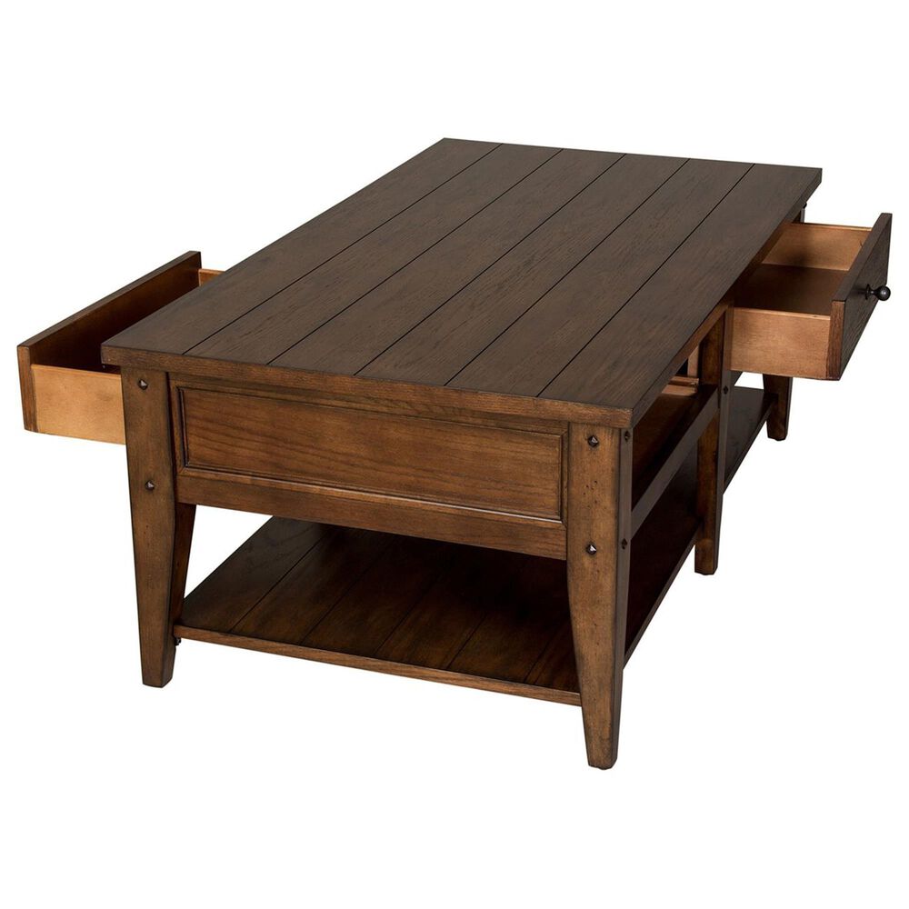 Belle Furnishings Lake House 2-Drawer Cocktail Table in Rustic Brown Oak, , large