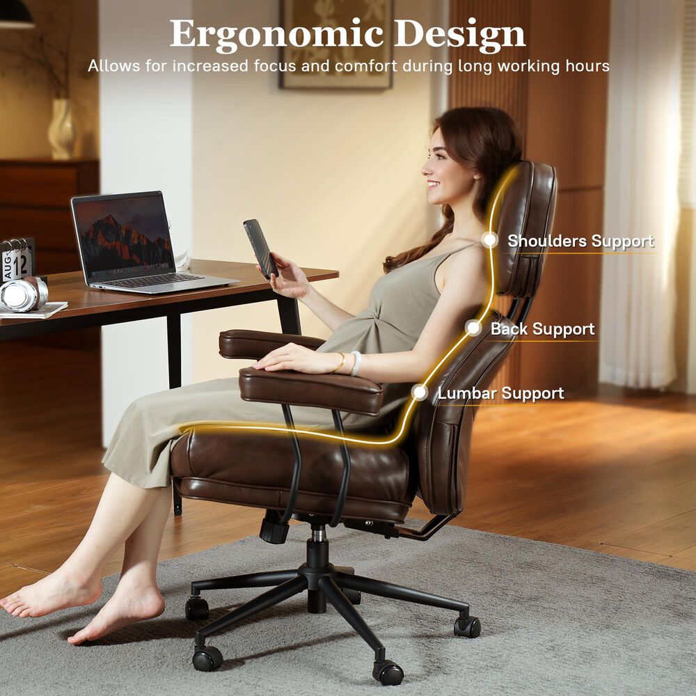 HOMLUX High Back Executive Office Chair with PU Leather in Dark Brown, , large