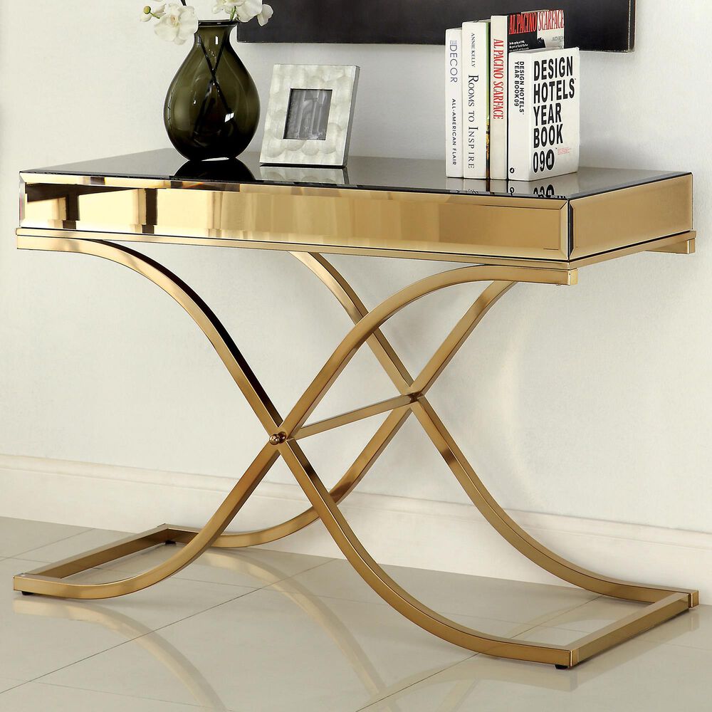 Furniture of America Flanagan Console Table in Brass, , large