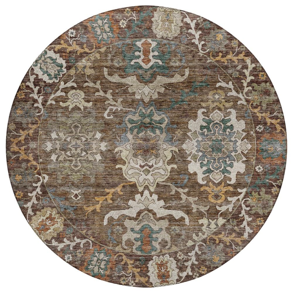 Dalyn Rug Company Silk Road Chocolate, Ivory, Gold, Copper, Blue, Teal and Mocha 8" Round Area Rug, , large