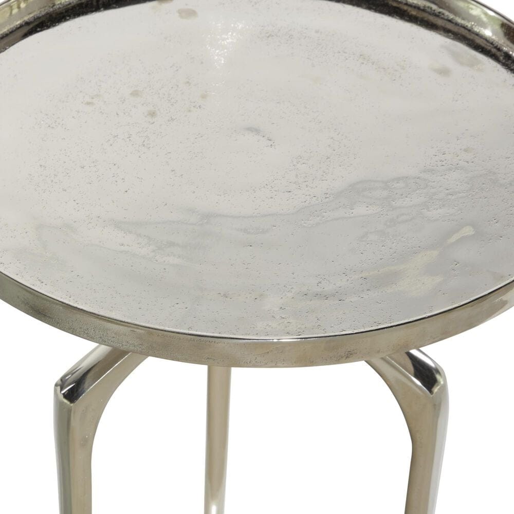 Maple and Jade 25&quot; Round End Table with 3 Tripod Legs in Polished Silver, , large