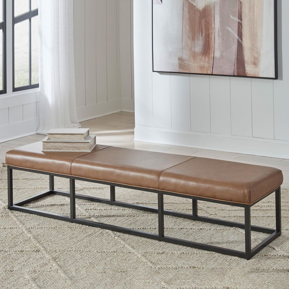 Ashley Joston Accent Bench with Caramel Cushion in Black, , large