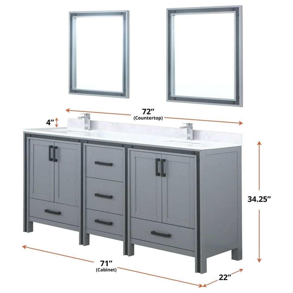 Lexora Home Ziva 72&quot; Double Bathroom Vanity in Rustic Barnwood with 2 cm White Quartz Top and Rectangular Sinks, , large
