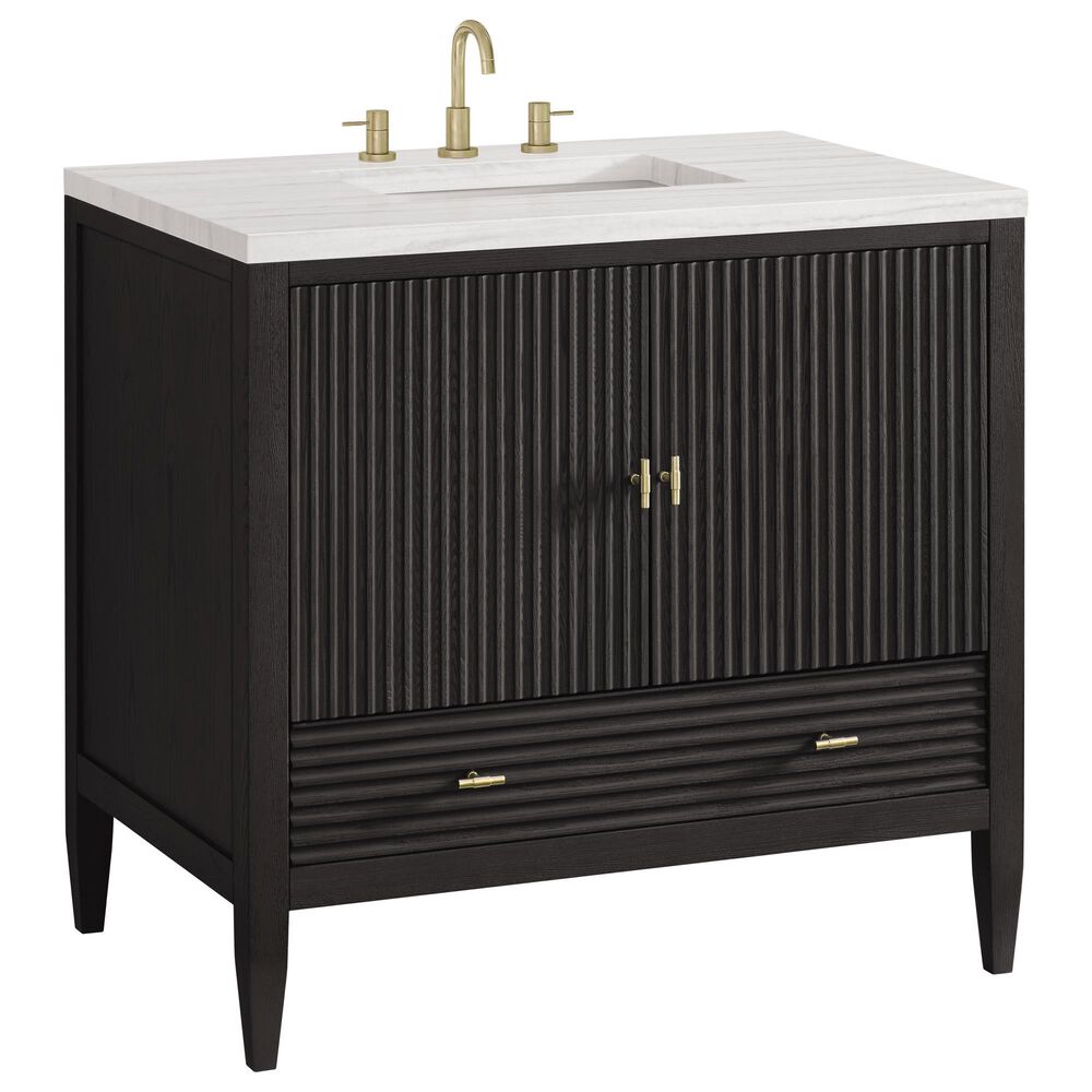 James Martin Vanities Myrrin 36" Vanity in Carbon Oak with 3 cm Arctic Fall Solid Surface Top, , large