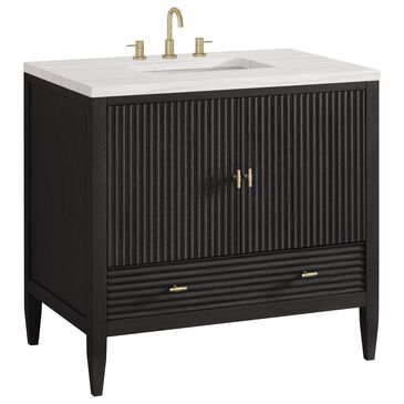 James Martin Vanities Myrrin 36" Vanity in Carbon Oak with 3 cm Arctic Fall Solid Surface Top, , large