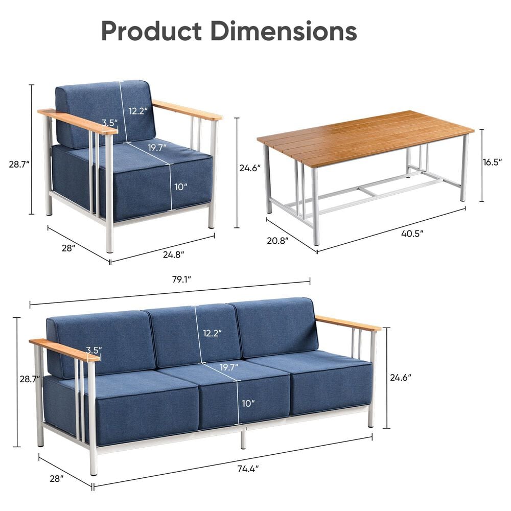 Sunwell Garden 4-Piece Patio Chat Set in Blue, , large