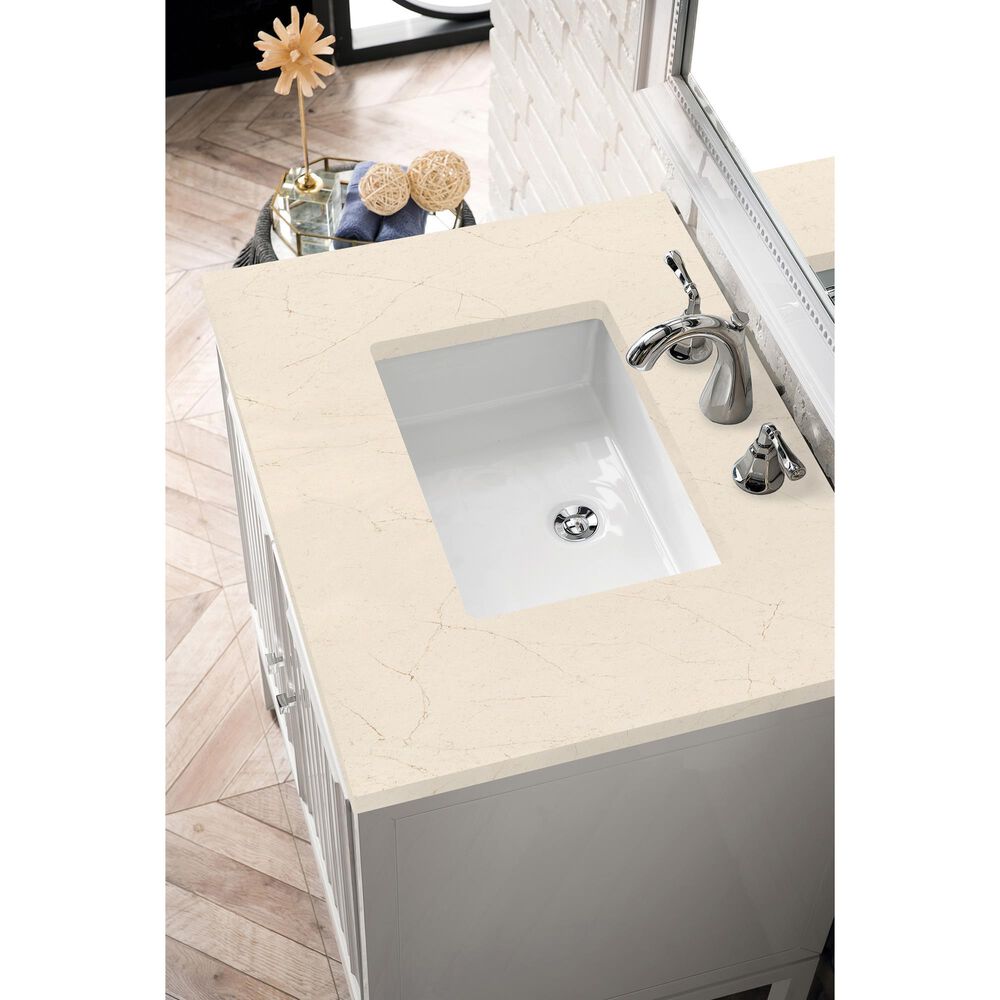James Martin Vanities Athens 30&quot; Single Bathroom Vanity in Glossy White with 3 cm Carrara White Marble Top and Rectangular Sink, , large
