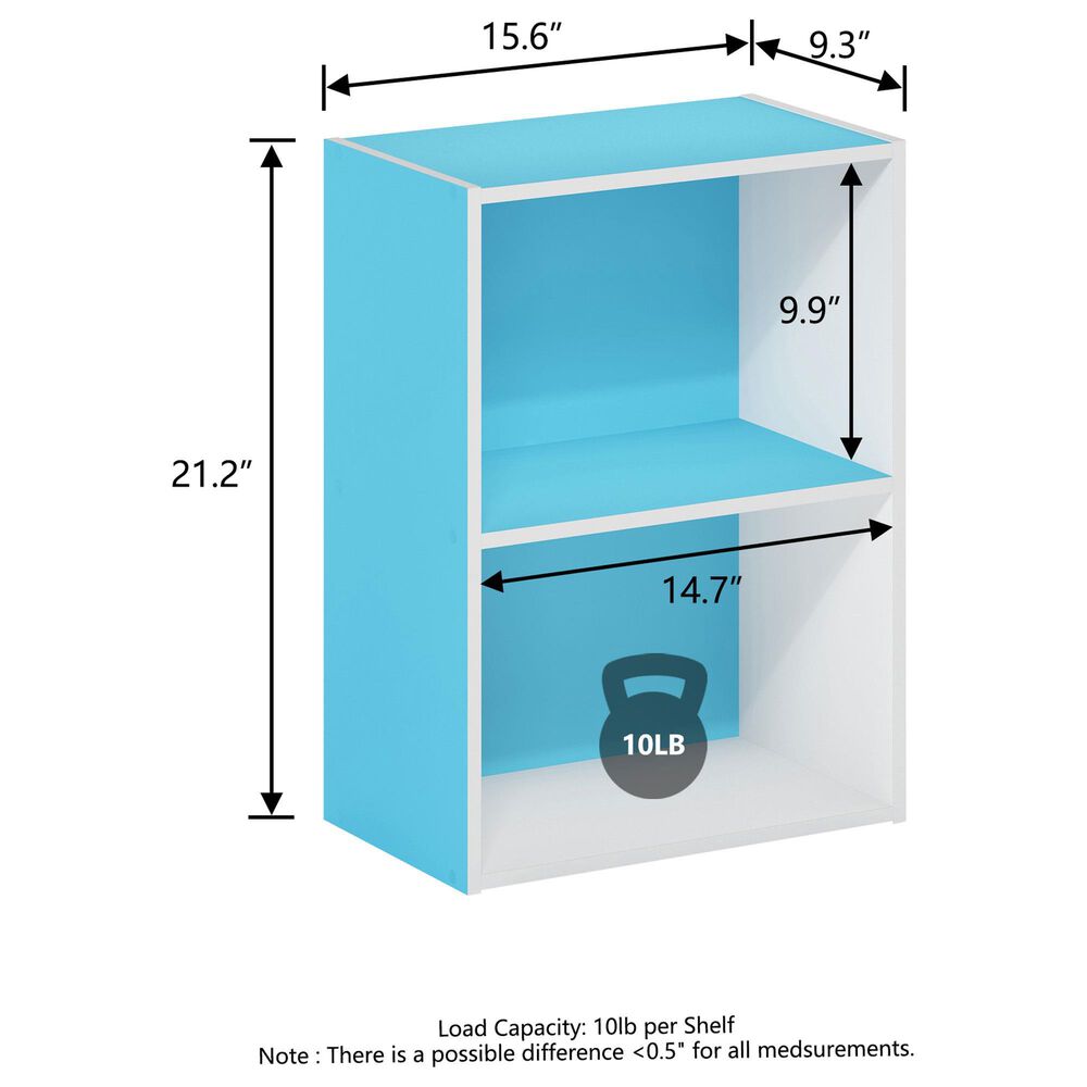 HOMLUX 2-Tier Cube Compact Storage Shelf Organizer Bookcase in Light Blue and White, , large