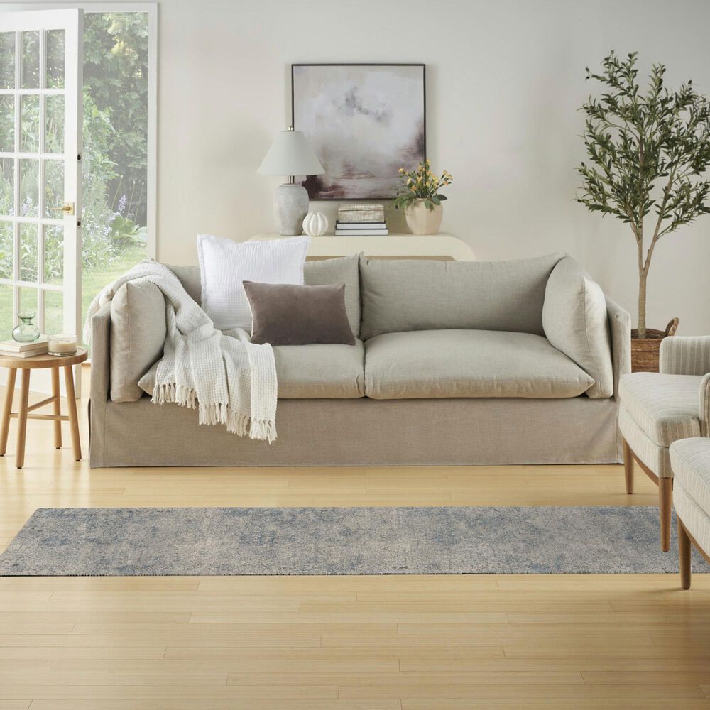 Nourison Rustic Textures Ivory and Light Blue 2&#39;2&quot; x 7&#39;6&quot; Runner, , large