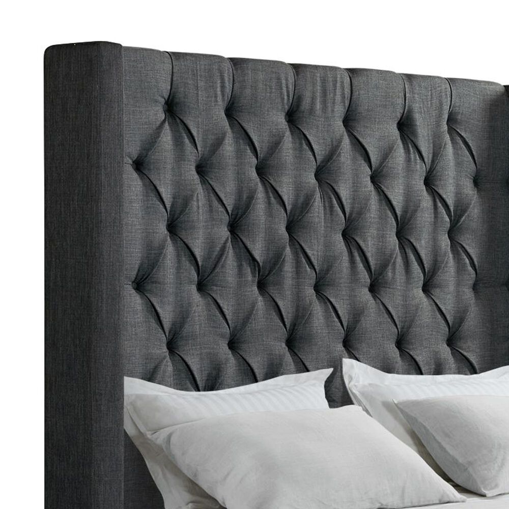Mayberry Hill Morrow Queen Wingback Upholstered Bed in Heirloom Charcoal, , large