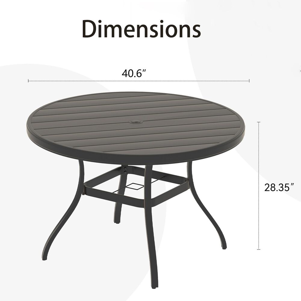 Hearth and Haven Outdoor 41" Round Dining Table with Umbrella Hole in Black - Table Only, , large