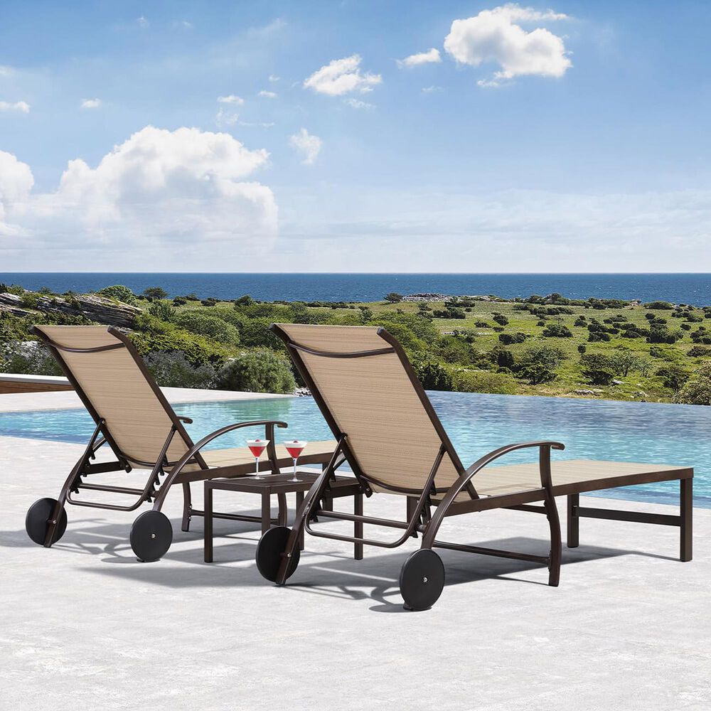 HOMLUX 3-Piece Patio Chaise Lounge Set with Wheels in Light Khaki, , large